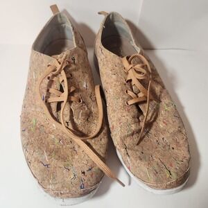TOMS Paseo Cork Paint Splatter Lace Up Sneakers Mens 12 Tan Multi Color Low Top